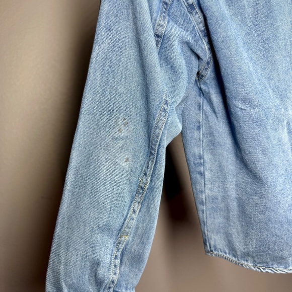Women's Zara Light Blue Wash Denim Button Down Shirt with Snap Buttons - Picture 8 of 9